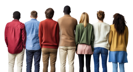 PNG Diverse group of 5 people person back background.