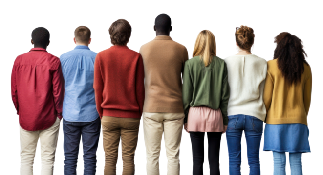 PNG Diverse group of 5 people person back background.