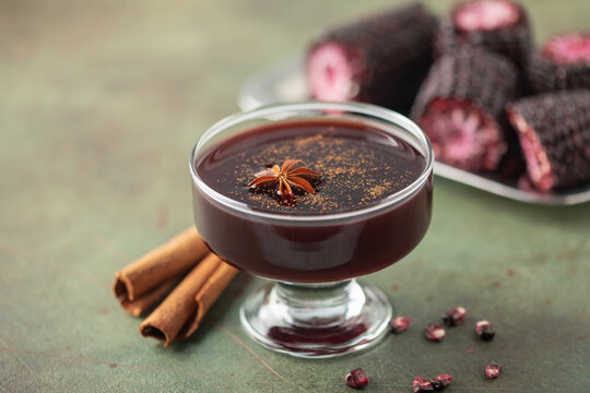 Peruvian purple corn jam dessert. Mazamorra morada