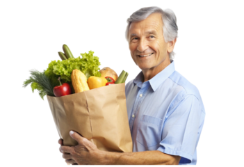 senior person holding bag