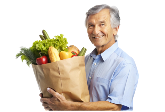 senior person holding bag