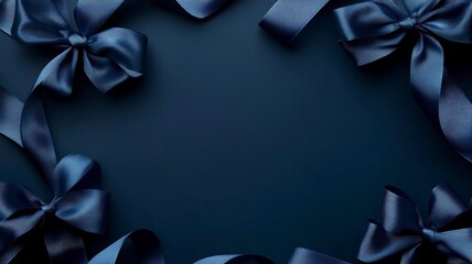 Blank dark blue wallpaper with crossed sale ribbons for Cyber Monday event. Banner with discount stripes frame and empty space for text. Marketing, online shopping card -.generative ai