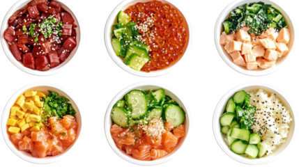 Delicious Poke Bowls With Salmon Vegetables and Fresh Ingredients Generative AI