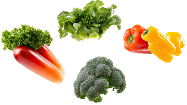 Colorful Vegetables Flying Against a Transparent Background Generative AI