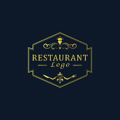Restaurant logo with spoon and fork icon, modern concept of lines. Restaurant logo, vintage dine logo, royal luxury restaurant logo. Arabian style badge. Halal food, cooking logos