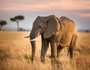 Fototapeta premium Eléphant marchant majestueusement dans la savane africaine