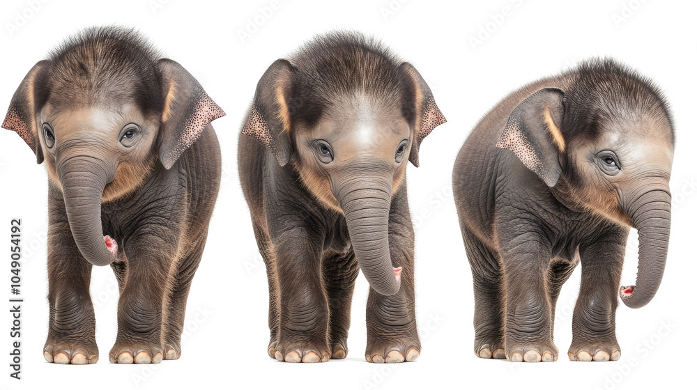 Poster elephants in side and front views shown on a transparent background generative ai