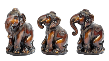 Decorative Elephants in Side and Front Views on Clear Background Generative AI