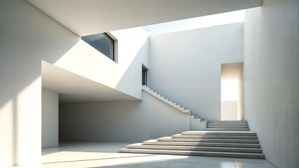 Obraz premium Minimalist Modern Interior with High Ceilings and Large Window View