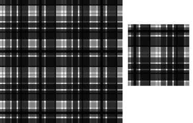 Gray Scale Plaid Madras, Vector Seamless Repeating Pattern Tile Design, Black and White