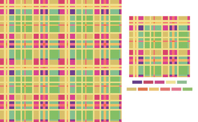 Spring Plaid, Vector Seamless Repeating Pattern tile, green, yellow, pink, purple, colorful