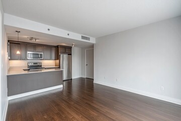 Obraz premium Empty living room with hardwood floor in modern apartment .generative ai