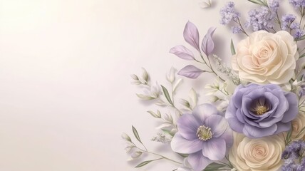 Obraz premium Elegant floral arrangement with roses and lavenders on light background