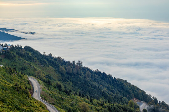 Sea of ​​clouds high in the mountains of Adjara, Georgia, Gomismta place