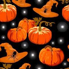 Halloween seamless background on black background