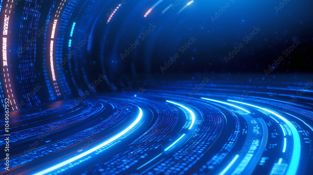 Poster vibrant abstract digital tunnel with glowing lines and streams in a futuristic setting