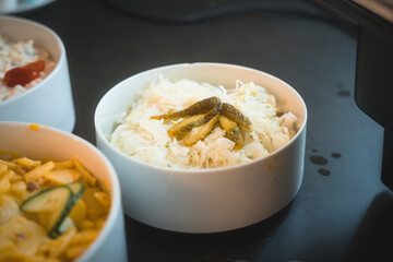 Bowl with white cabbage, raw healthy vegetable 