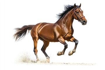 Obraz premium Brown Horse Galloping White Background