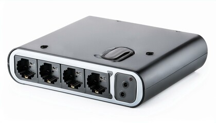 Black network switch with four ports