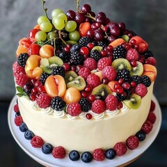 Obraz premium Close up of cake with fruit