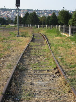 An old abandoned railroad tracks in the countryside