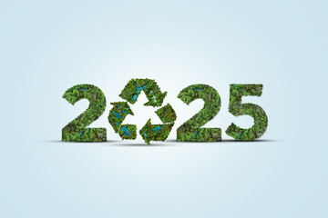 New Year 2025 green recycling and save our planet and earth environment. World water day 2025. Earth day 2025 concept.