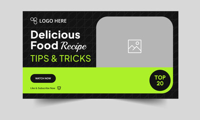 Food recipe daily tips and tricks video cover banner design, delicious food recipe tips and tricks video cover banner design, editable vector eps 10 file format