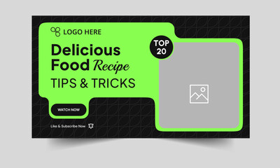 Daily delicious food recipe tips and tricks video cover banner design, food recipe techniques video thumbnail banner template design, fully editable vector eps 10 file format