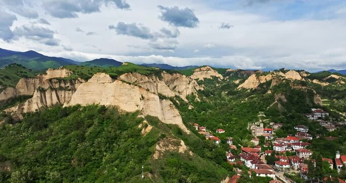 Pirin Mountains Small Village Cultural Centre Historical Landmark Melnik Bulgaria Aerial Perspective