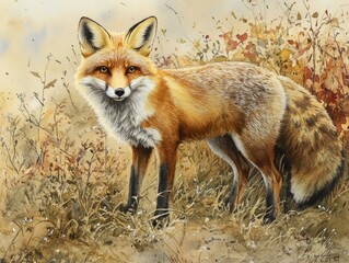 Fototapeta premium Fox standing in a field