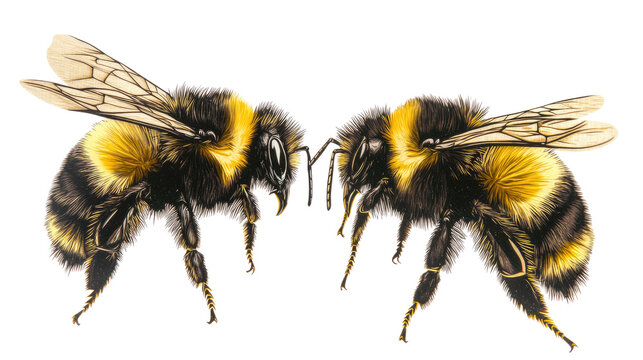 Vintage Woodcut Style Honey Bumble Bees on a Transparent Background Generative AI