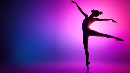 A silhouetted dancer poses gracefully against a vibrant, colored background.