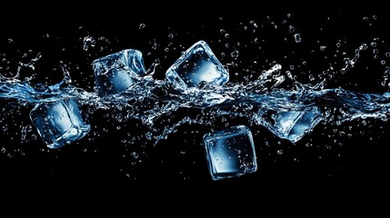 Refreshing Ice Cubes with Splashing Water: Realistic Vector for Cold Beverages