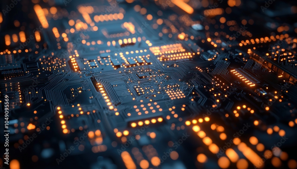 Poster Close-up of a Circuit Board with Illuminated Components