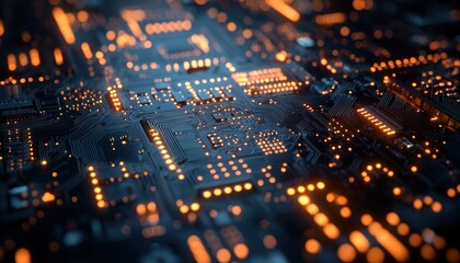 Obraz premium Close-up of a Circuit Board with Illuminated Components