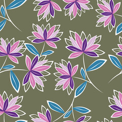 Exotic hand drawn flowers, seamless patterns with floral for fabric, textiles, clothing, wrapping paper, cover, banner, home decor, abstract backgrounds