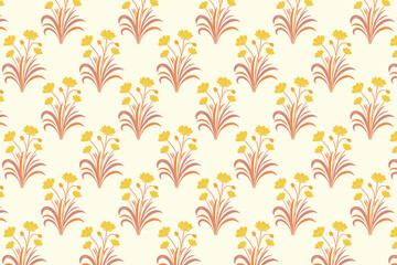 Seamless Abstract Floral Pattern Featuring Pink and Yellow Botanical Flowers with Colorful Leaves for Contemporary Fashion Fabric and Digital Print Design