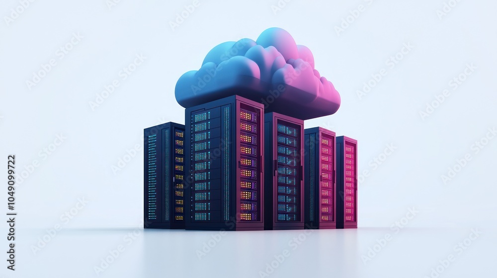 Poster A Cloud Symbol Over a Row of Servers