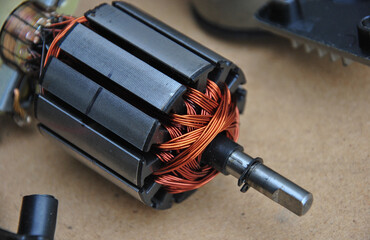 Electric motor rotor close-up. selective focus