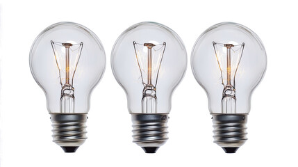 Set of Three Glowing Light Bulbs on a Transparent Background Generative AI
