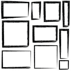 Grunge hand drawn brush stroke frame set