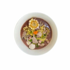 Noodles and vegetables on white background 