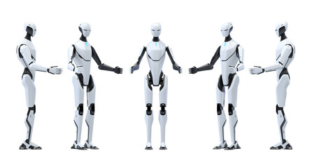 Robot Holding Something in Hands Pose Artificial Intelligence 3D concept isolated on alpha transparent background