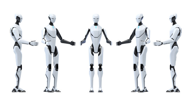 Robot Holding Something in Hands Pose Artificial Intelligence 3D concept isolated on alpha transparent background