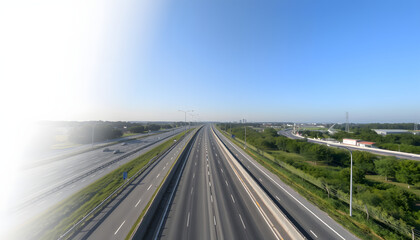 Elevated view of a long stretch of the highway with no traffic isolated with white highlights, png