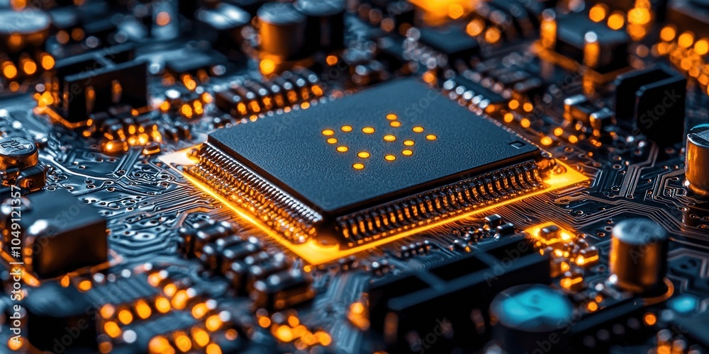 Leinwandbilder Close-up of a glowing microprocessor on a circuit board