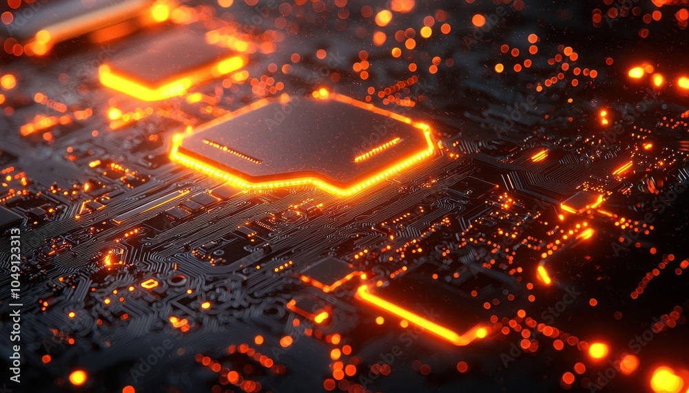 Poster Glowing Circuit Board with Orange LEDs