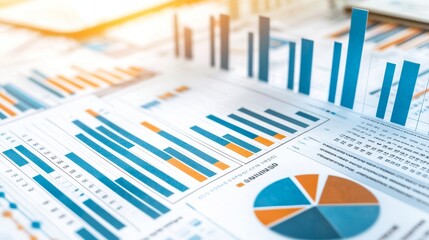 Obraz premium An illustration of financial data documents graph charts reports statistics marketing research development planning management strategy analysis accounting. An illustration of a business technology