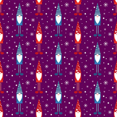 Vector illustration. Geometric gnome Santa Claus seamless pattern cartoon on bright background.