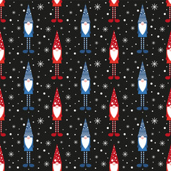 Vector illustration. Geometric gnome Santa Claus seamless pattern cartoon on blue background.	
